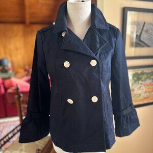 TALBOTS Navy Double Breasted Cotton Nautical Cotton Pea Coat  -  P